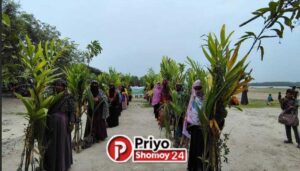 উপকূলের শ্যামনগরে নারীদের মাঝে লবণসহিষ্ণু গাছ বিতরণ